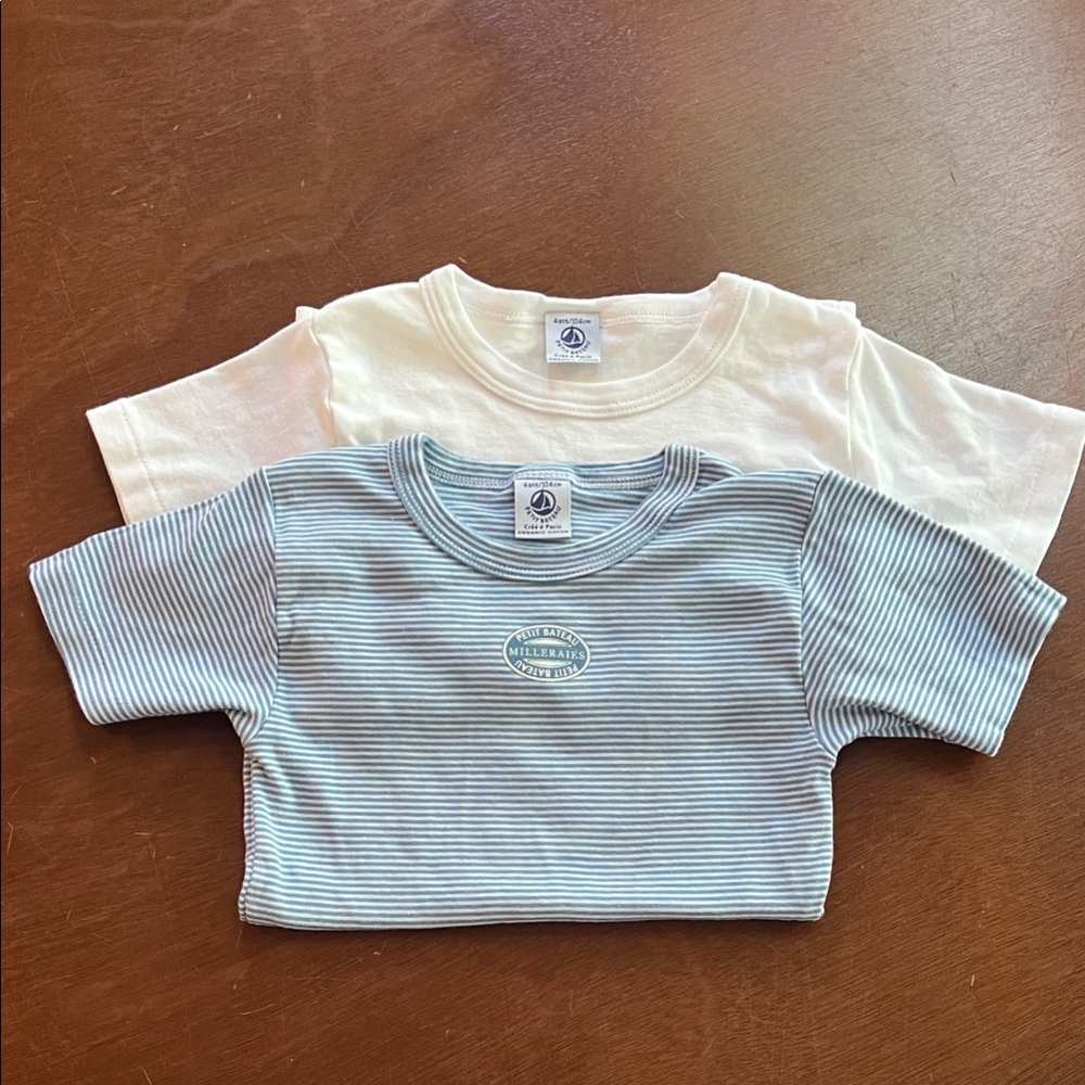 Two-Pack Kids Short Sleeve Tee Set - White & Light Blue Stripe - Petit Bateau